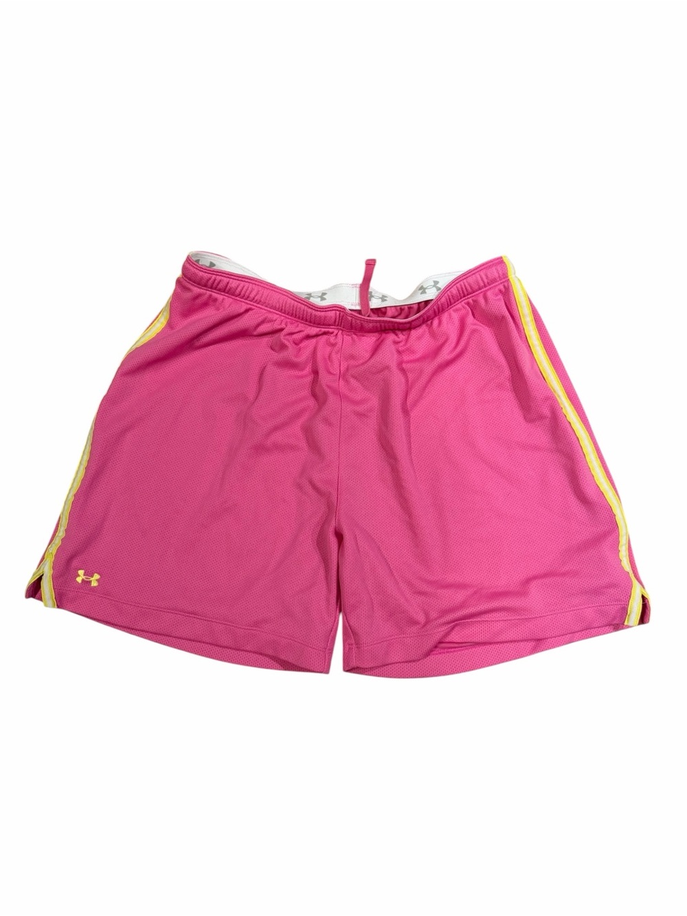 Under Armour Women's Hot Pink Athletic Shorts with Yellow Accents